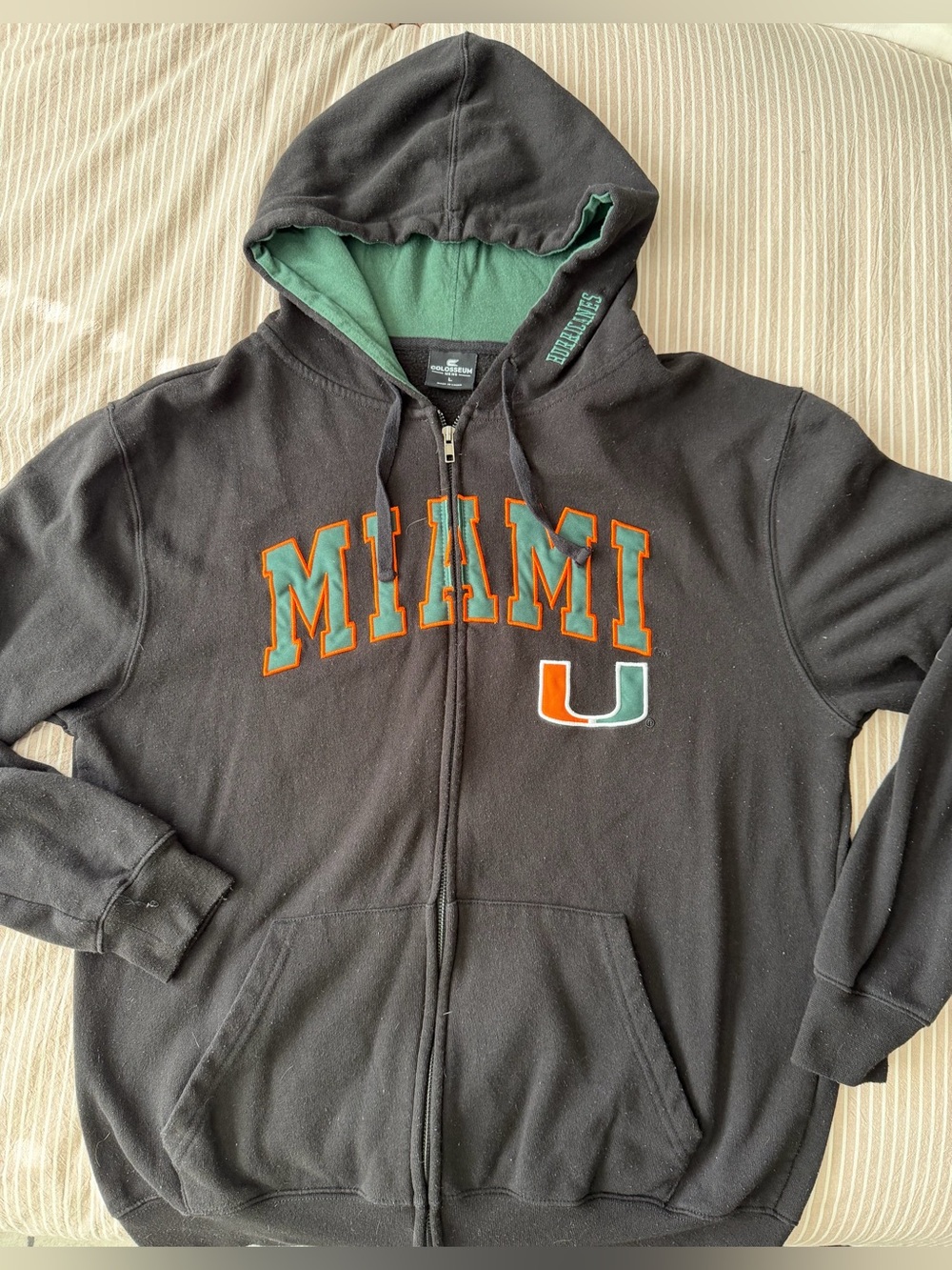 Miami Hurricanes Men’s Full Zip Hoodie, Large